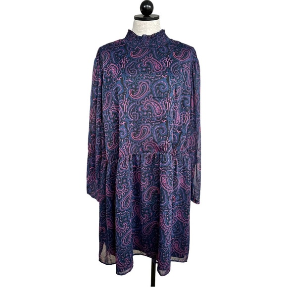 ModCloth Baez For Days Paisley Mini Dress A-line Smock Neck Sheer Sleeve Size 4X - Picture 1 of 12